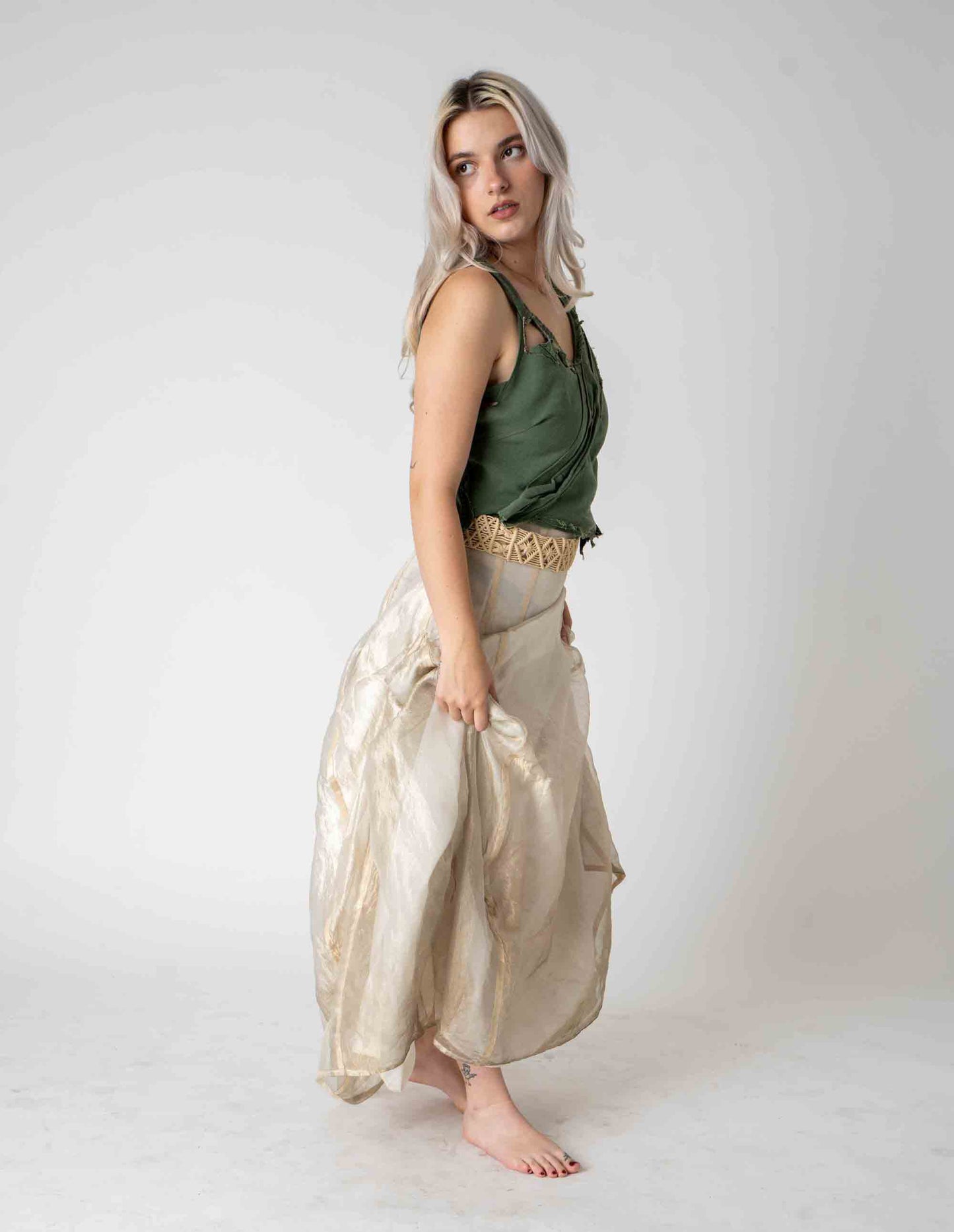 Raw silk layered skirt
