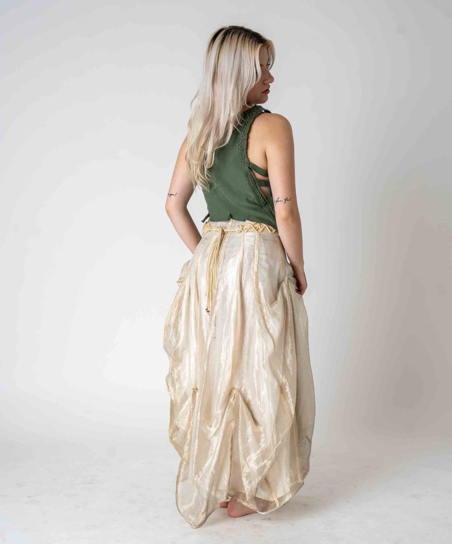 Raw silk layered skirt