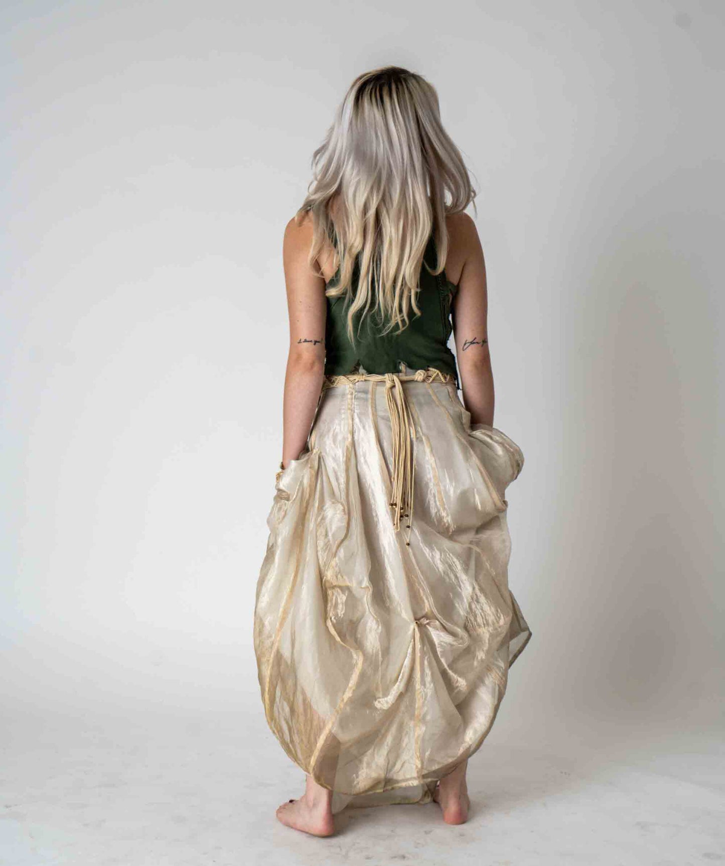 Raw silk layered skirt