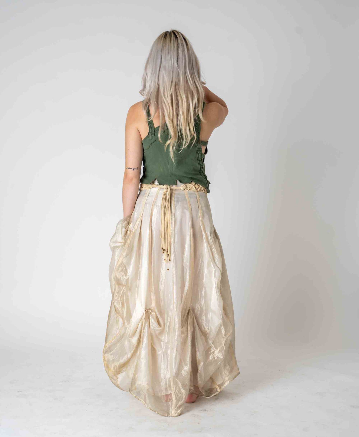 Raw silk layered skirt