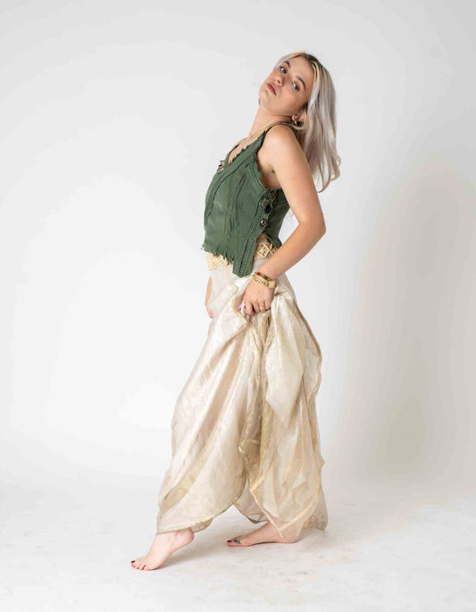Raw silk layered skirt